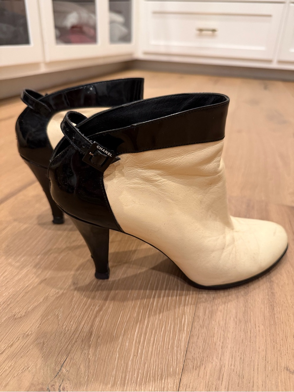 Chanel Cream and Black Ankle Booties